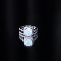 Real Ethiopian Opal Engagement Ring with Moissanite Wedding Band