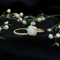 Real Ethiopian Opal Engagement Ring with Moissanite Wedding Band