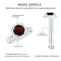 Natural Garnet Diamond Engagement Ring with Wedding Band