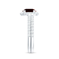 Natural Garnet Diamond Engagement Ring with Wedding Band