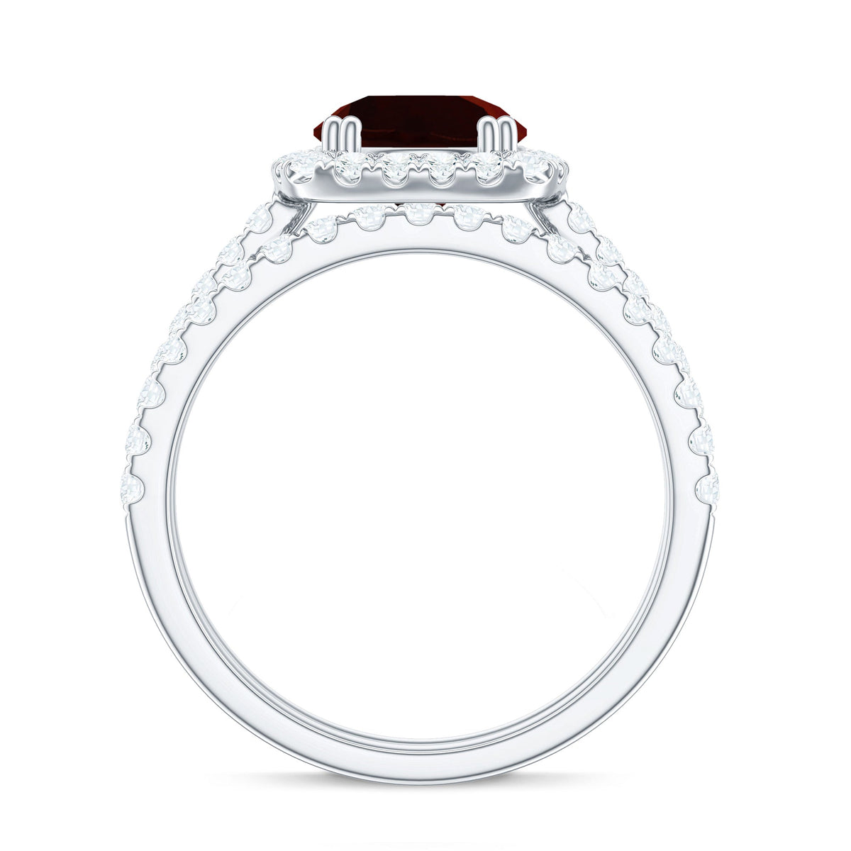 Natural Garnet Diamond Engagement Ring with Wedding Band
