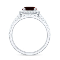 Natural Garnet Diamond Engagement Ring with Wedding Band