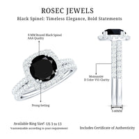 Natural Black Spinel Wedding Bridal Ring Set with Moissanite