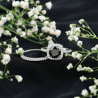 Natural Black Spinel Wedding Bridal Ring Set with Moissanite
