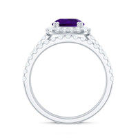 Real 1.2 Carat Amethyst Wedding Engagement Ring Set with Moissanite