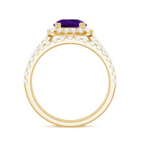Real 1.2 Carat Amethyst Wedding Engagement Ring Set with Moissanite