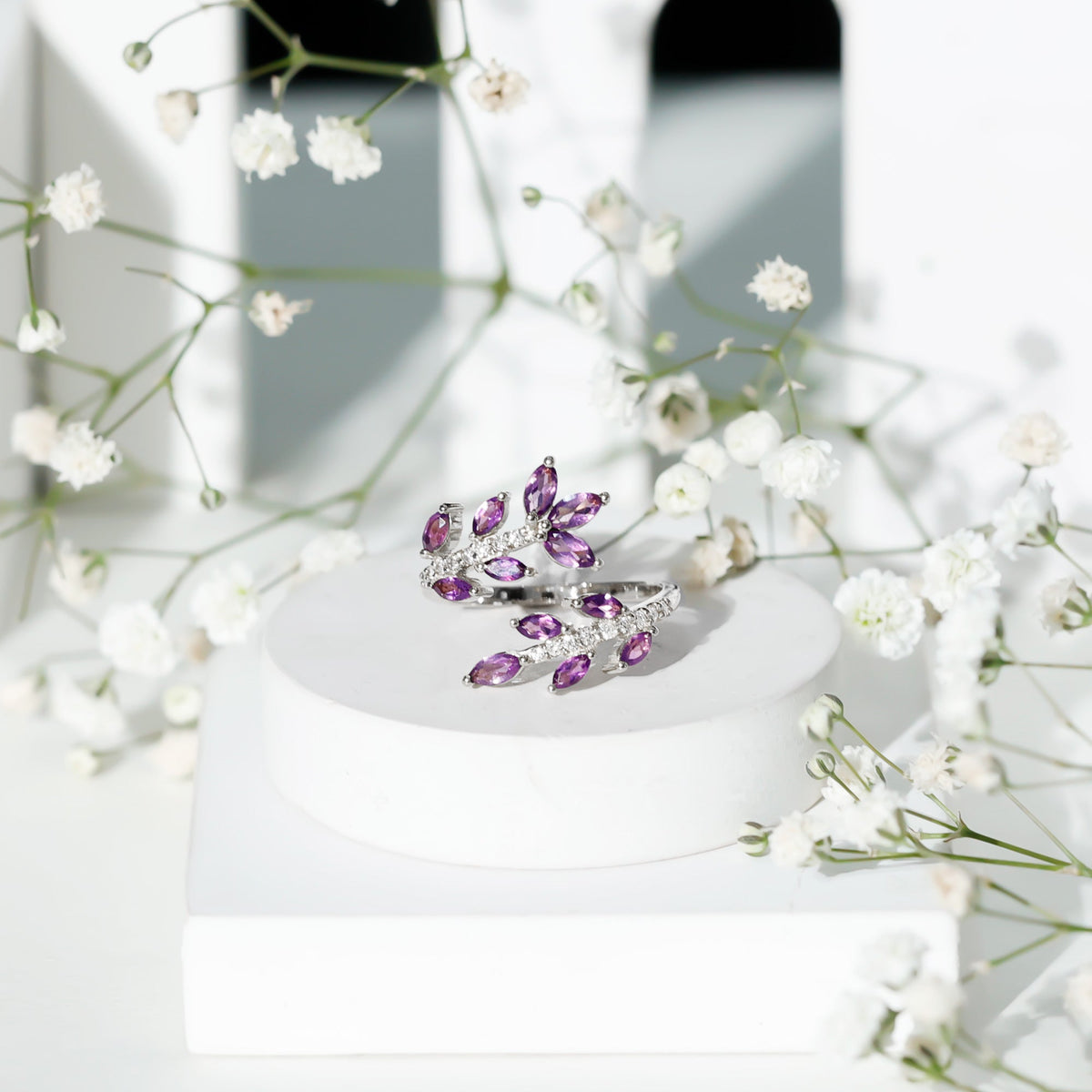 Nature Inspired Amethyst Diamond Cocktail Ring