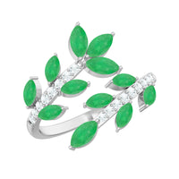 Natural Emerald and Diamond Leaf Wrap Ring