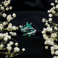 Natural Emerald and Diamond Leaf Wrap Ring