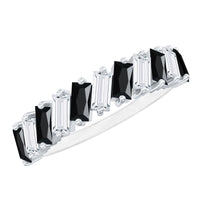 Baguette Cut Black Onyx and Moissanite Tilted Half Eternity Ring