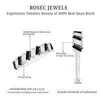 Baguette Cut Black Onyx and Moissanite Tilted Half Eternity Ring