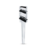 Baguette Cut Black Onyx and Moissanite Tilted Half Eternity Ring