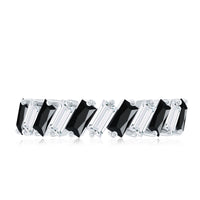 Baguette Cut Black Onyx and Moissanite Tilted Half Eternity Ring