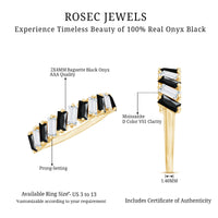Baguette Cut Black Onyx and Moissanite Tilted Half Eternity Ring