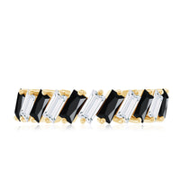 Baguette Cut Black Onyx and Moissanite Tilted Half Eternity Ring