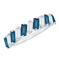 London Blue Topaz and Moissanite Baguette Eternity Ring