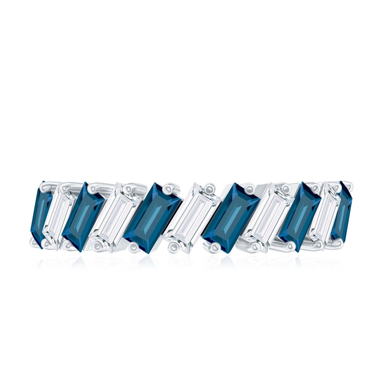 London Blue Topaz and Moissanite Baguette Eternity Ring