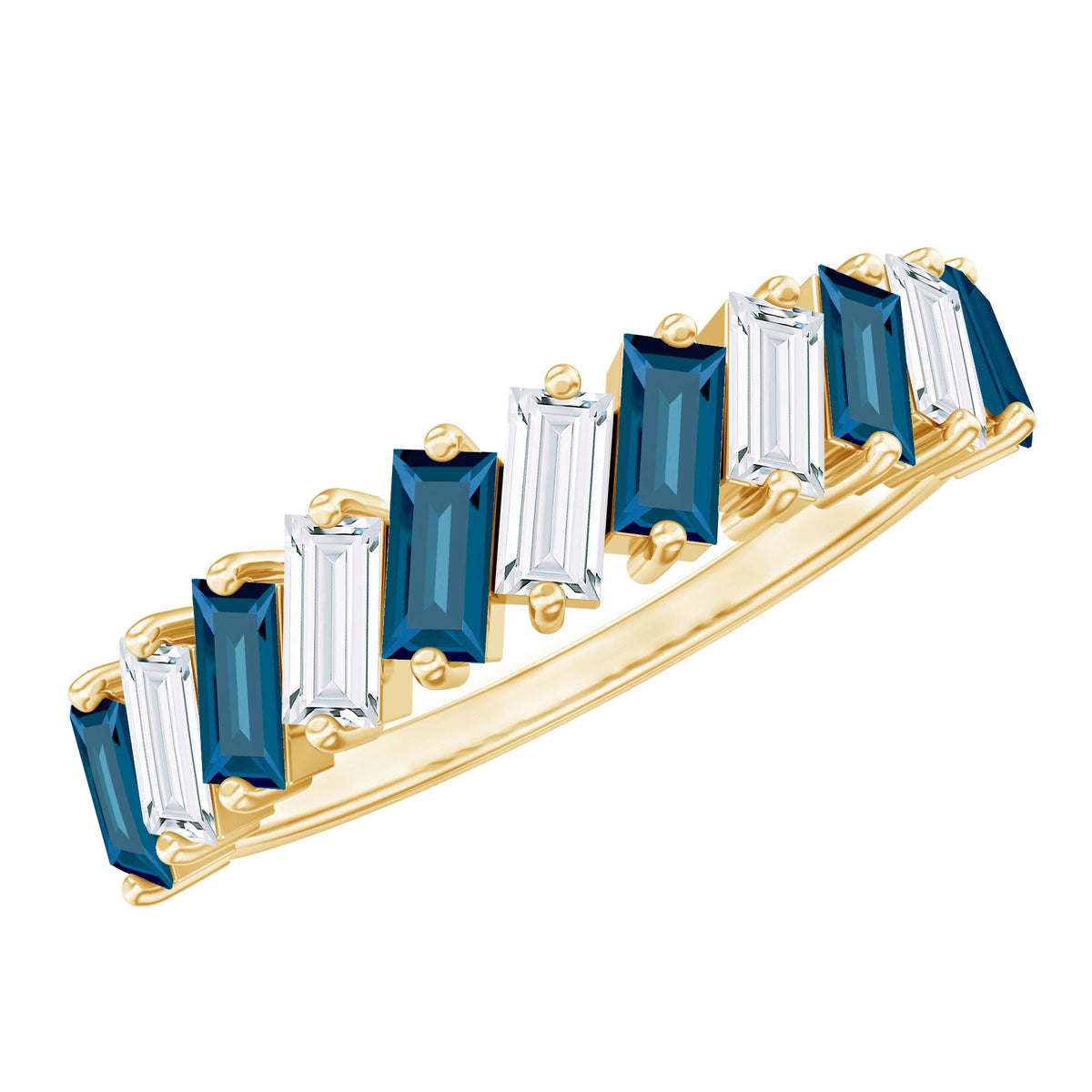 London Blue Topaz and Moissanite Baguette Eternity Ring