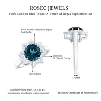 Round Cut London Blue Topaz Cocktail Halo Ring with Diamonds
