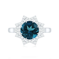 Round Cut London Blue Topaz Cocktail Halo Ring with Diamonds