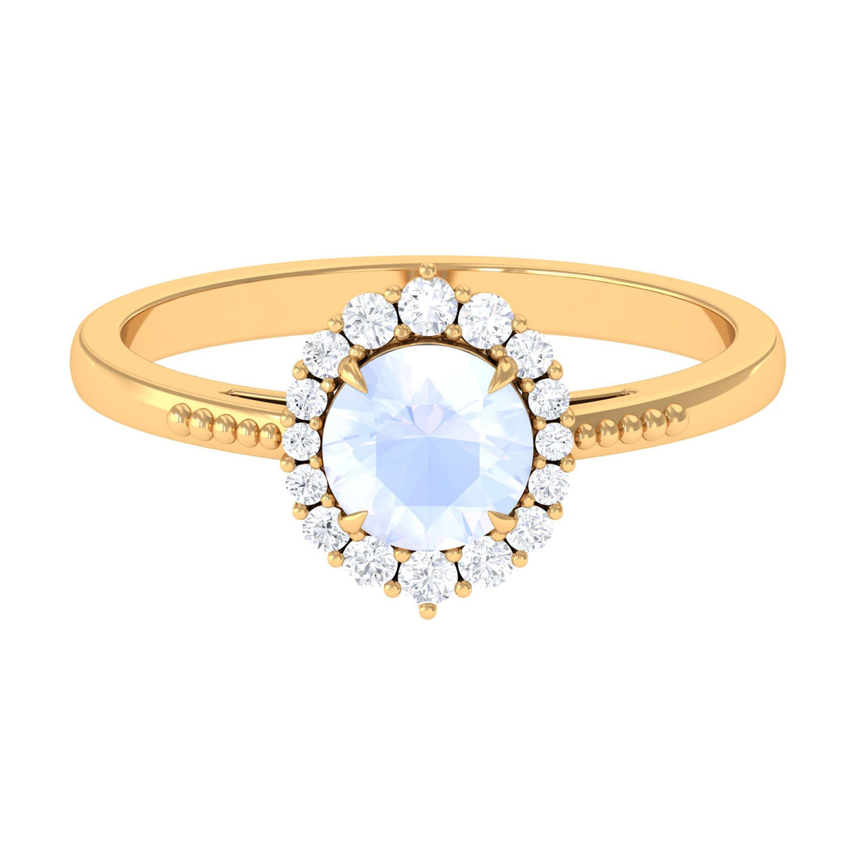 3/4 ct natural moonstone engagement ring by Rosec Jewels featuring a diamond accent and a delicate band.