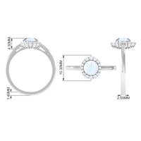 3/4 CT natural moonstone engagement ring with diamond accents by Rosec Jewels, showcasing a shimmering moonstone centerpiece and elegant band.