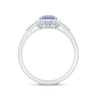 Natural Blue Tanzanite Engagement Ring with Diamond Halo
