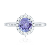 Natural Blue Tanzanite Engagement Ring with Diamond Halo