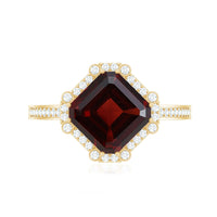 Natural 8mm Asscher Cut Garnet Engagement Ring with Diamond Halo