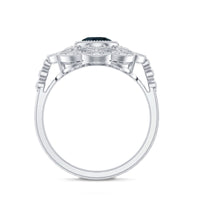 Genuine London Blue Topaz and Diamond Statement Ring with Beaded Details