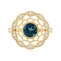 Genuine London Blue Topaz and Diamond Statement Ring with Beaded Details