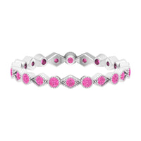 Pink sapphire stackable eternity ring with beaded shank from Rosec Jewels, featuring vibrant pink sapphires set in a delicate band.
