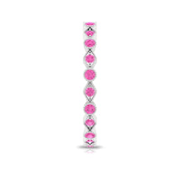 Pink sapphire stackable eternity ring with beaded shank from Rosec Jewels, showcasing a row of pink sapphires on a beaded band.