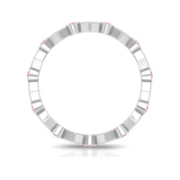 Pink sapphire stackable eternity ring with beaded shank from Rosec Jewels, showcasing vibrant pink sapphires and intricate beaded details.