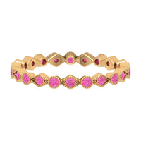 Pink sapphire stackable eternity ring with beaded shank from Rosec Jewels, showcasing vibrant pink sapphires and detailed beaded design.
