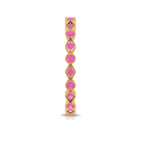 Pink sapphire stackable eternity ring with beaded shank from Rosec Jewels, featuring a row of pink sapphires on a beaded band.