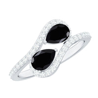 6X8mm Pear Cut Black Onyx Two Stone Engagement Ring with Diamond