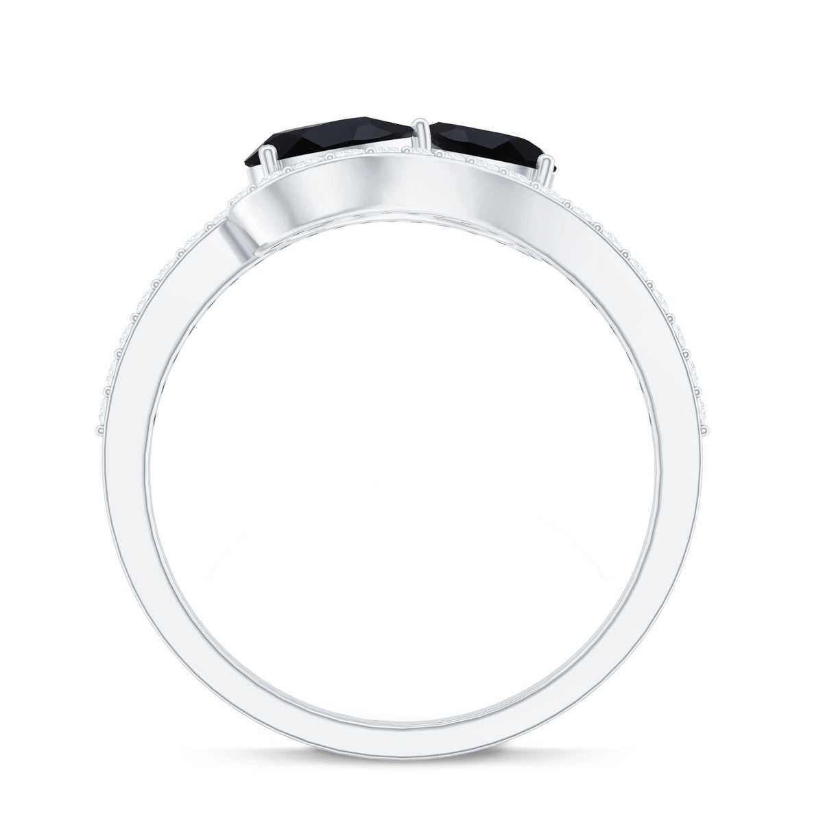 6X8mm Pear Cut Black Onyx Two Stone Engagement Ring with Diamond