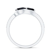 6X8mm Pear Cut Black Onyx Two Stone Engagement Ring with Diamond