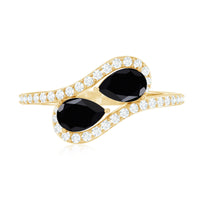 6X8mm Pear Cut Black Onyx Two Stone Engagement Ring with Diamond