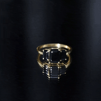 Emerald Cut Black Onyx Three Stone Engagement Ring
