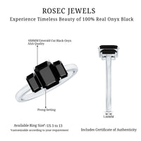 Emerald Cut Black Onyx Three Stone Engagement Ring
