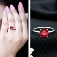 Solitaire 2 Carat Cushion Cut Lab Grown Ruby Engagement Ring
