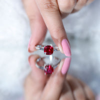 Solitaire 2 Carat Cushion Cut Lab Grown Ruby Engagement Ring