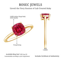 Solitaire 2 Carat Cushion Cut Lab Grown Ruby Engagement Ring