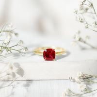 Solitaire 2 Carat Cushion Cut Lab Grown Ruby Engagement Ring