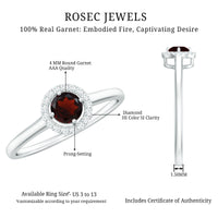 Natural Garnet Promise Ring with Diamond Halo