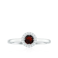 Natural Garnet Promise Ring with Diamond Halo