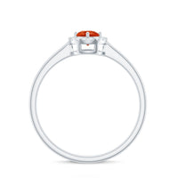 Natural Fire Opal Promise Ring with Diamond Halo