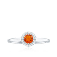 Natural Fire Opal Promise Ring with Diamond Halo